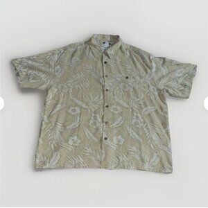 Banana Cabana Shirt Men XXL Hawaiian Floral Print Textured Yellow Silk Aloha